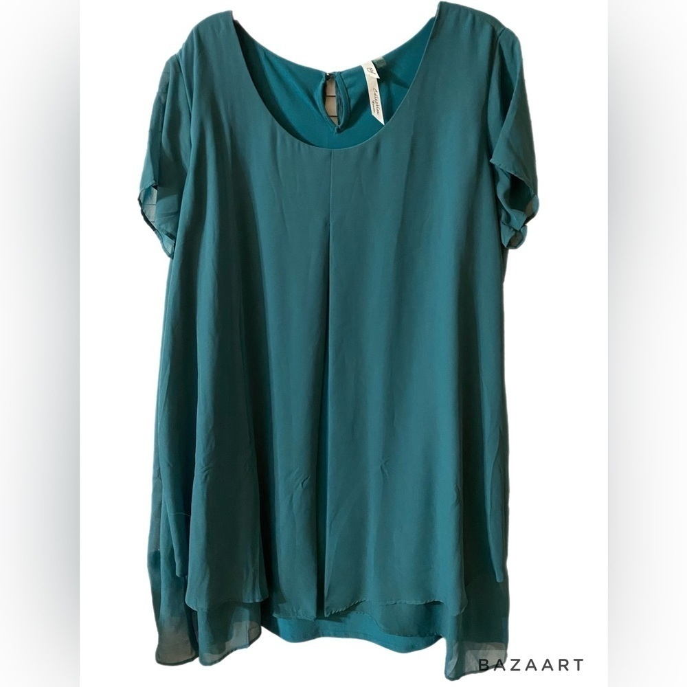 NY Collection Shift Dress, Mini, Sz 2X, XXL, Teal, Pastel, Coastal, NWOT - Picture 2 of 11